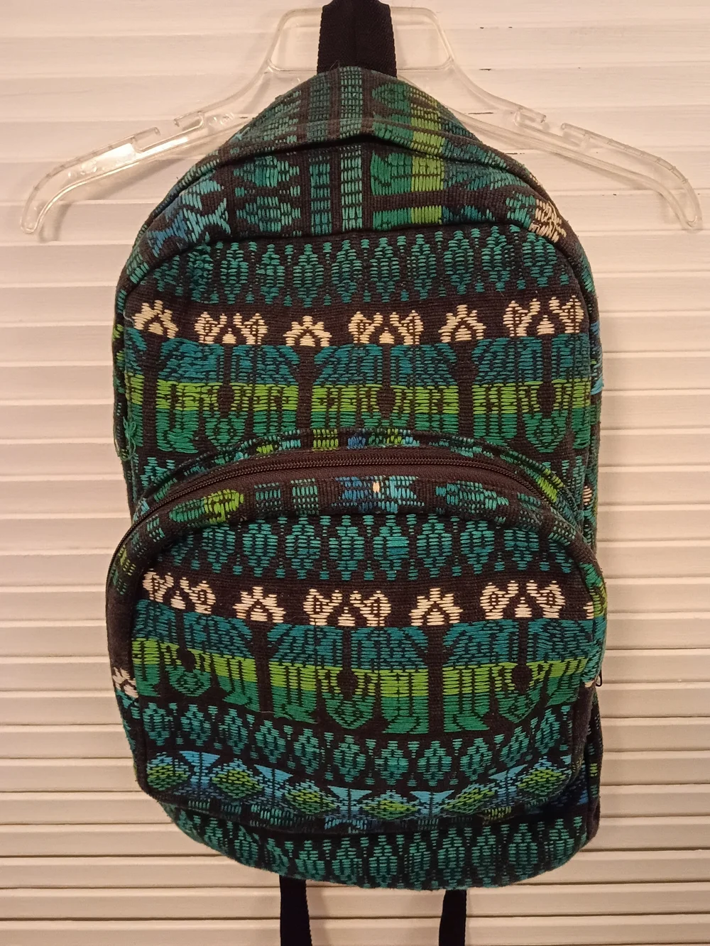 Woven Patterned Men's Backpack in Teal and Green